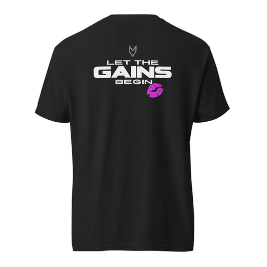 “Let the Gains Begin” Pump Cover, oversized gym tee by MyVibe Apparel