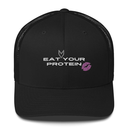 MyVibe “Eat Your Protein” embroidered trucker hat with mesh back