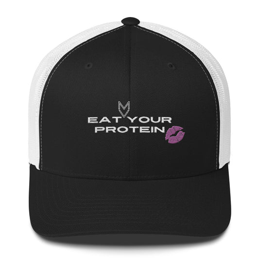 MyVibe “Eat Your Protein” embroidered trucker hat with mesh back