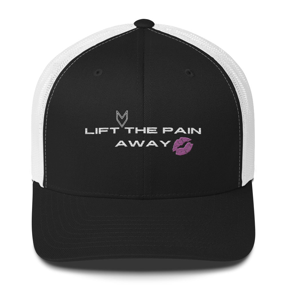 MyVibe “Lift the Pain Away” embroidered trucker hat with mesh back