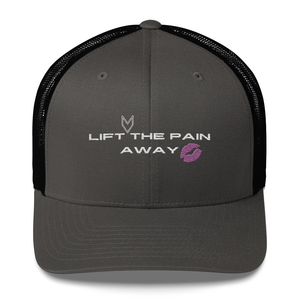 MyVibe “Lift the Pain Away” embroidered trucker hat with mesh back