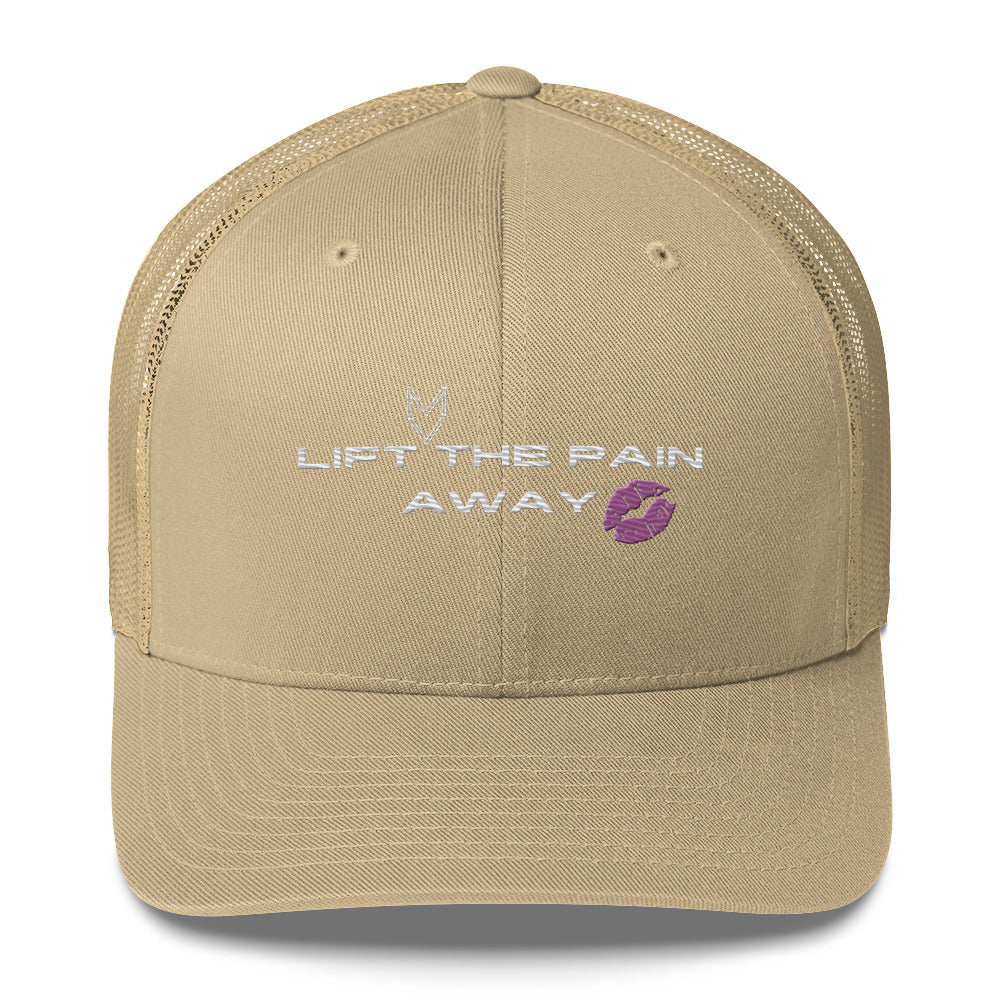MyVibe “Lift the Pain Away” embroidered trucker hat with mesh back