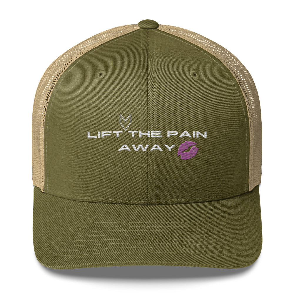 MyVibe “Lift the Pain Away” embroidered trucker hat with mesh back