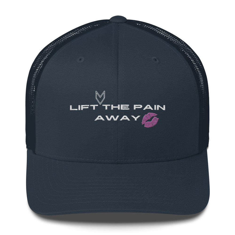 MyVibe “Lift the Pain Away” embroidered trucker hat with mesh back
