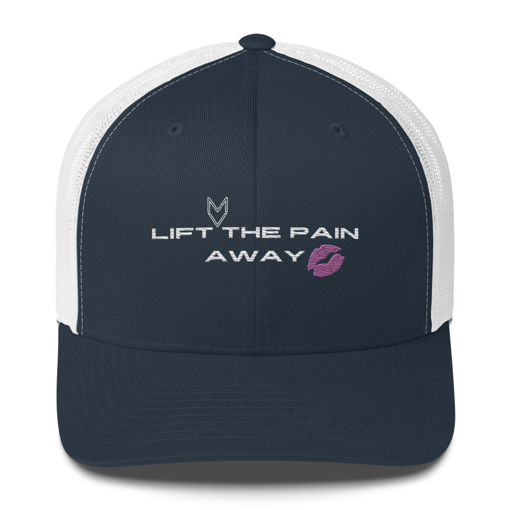 MyVibe “Lift the Pain Away” embroidered trucker hat with mesh back