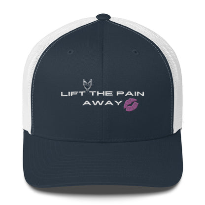 MyVibe “Lift the Pain Away” embroidered trucker hat with mesh back