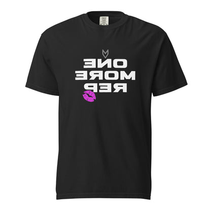 “One More Rep” Mirror Print Pump Cover, reverse-printed gym tee by MyVibe Apparel