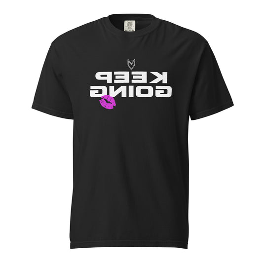 “Keep Going” Mirror Print Pump Cover, reverse-printed gym tee by MyVibe Apparel