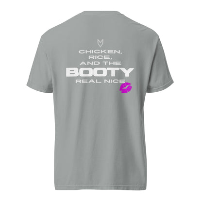 “Chicken, Rice, and the Booty Real Nice” Pump Cover, oversized gym tee by MyVibe Apparel