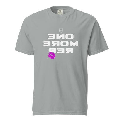 “One More Rep” Mirror Print Pump Cover, reverse-printed gym tee by MyVibe Apparel
