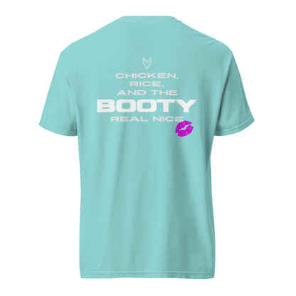 “Chicken, Rice, and the Booty Real Nice” Pump Cover, oversized gym tee by MyVibe Apparel