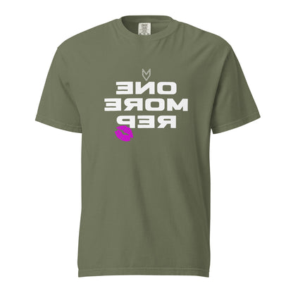 “One More Rep” Mirror Print Pump Cover, reverse-printed gym tee by MyVibe Apparel