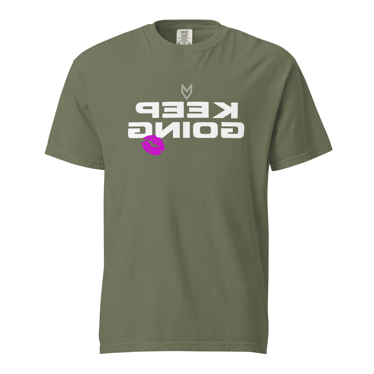“Keep Going” Mirror Print Pump Cover, reverse-printed gym tee by MyVibe Apparel