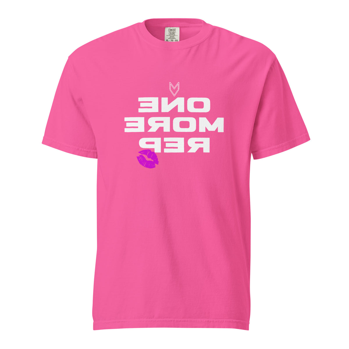 “One More Rep” Mirror Print Pump Cover, reverse-printed gym tee by MyVibe Apparel
