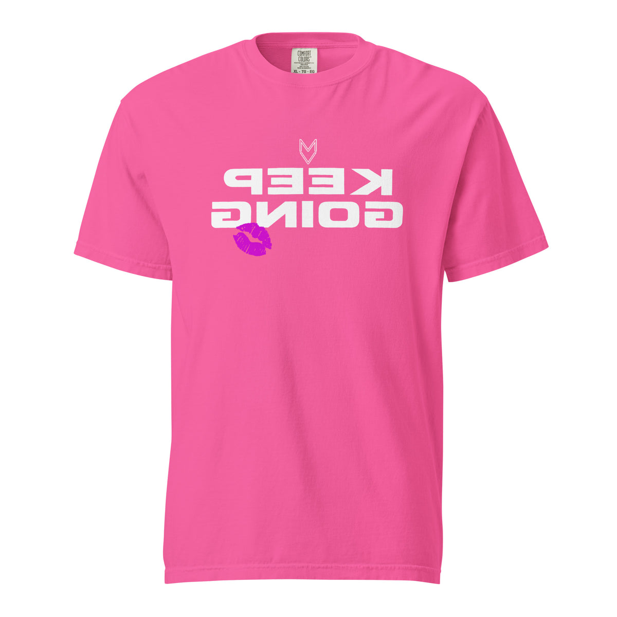 “Keep Going” Mirror Print Pump Cover, reverse-printed gym tee by MyVibe Apparel