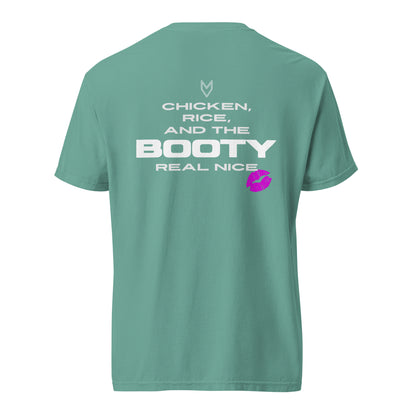 “Chicken, Rice, and the Booty Real Nice” Pump Cover, oversized gym tee by MyVibe Apparel