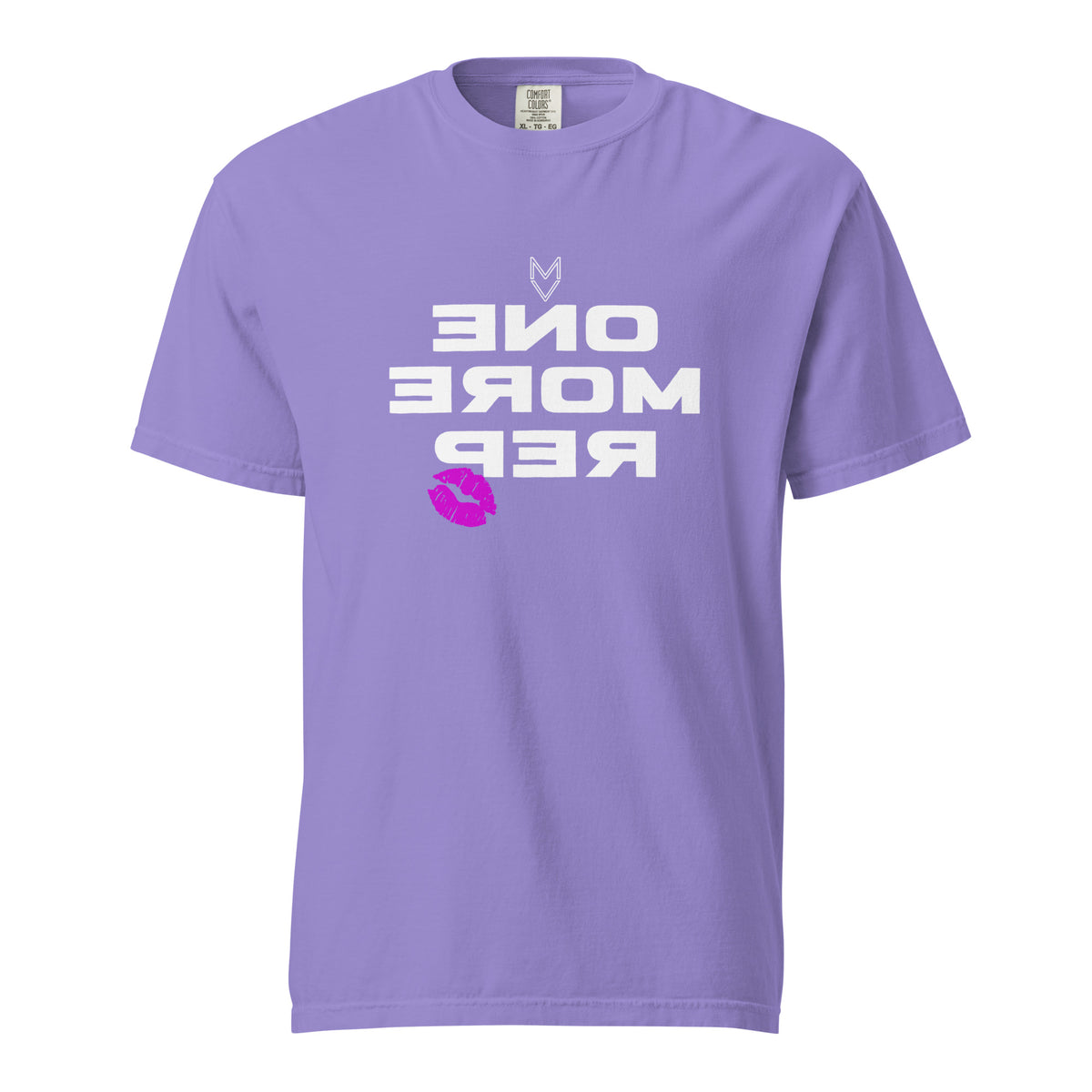 “One More Rep” Mirror Print Pump Cover, reverse-printed gym tee by MyVibe Apparel