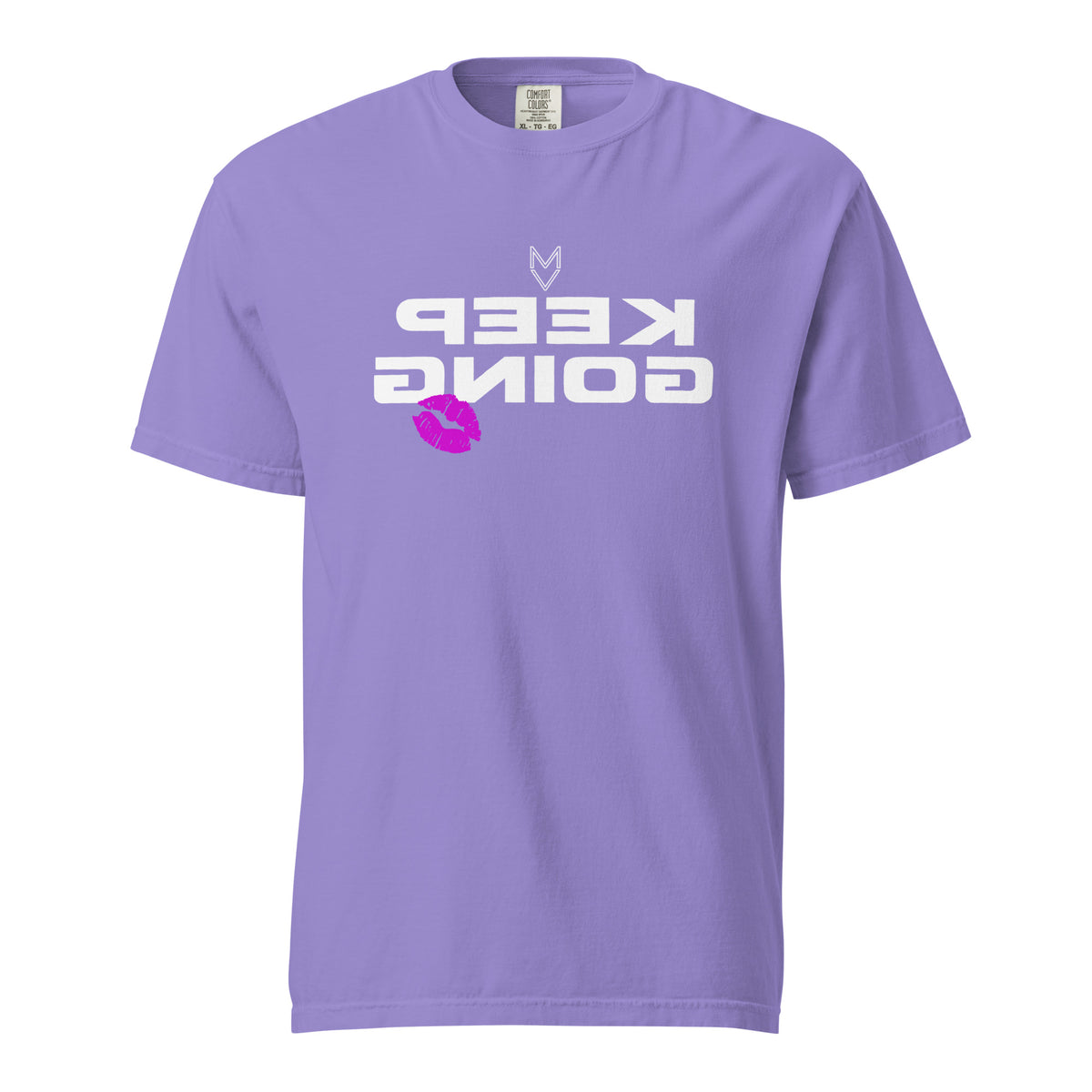 “Keep Going” Mirror Print Pump Cover, reverse-printed gym tee by MyVibe Apparel